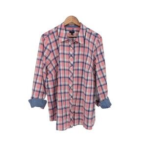 Talbots top blue pink plaid long sleeve button down 2x plus women classic shirt